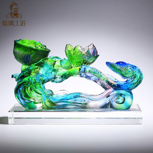 Lotus Glass Ruyi Ornaments Home Accessories Living Room Entrance Tv Cabinet Ancient Shelf Decoration Housewarming Gift