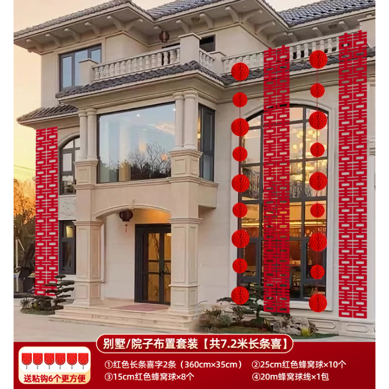 长喜字婚房布置喜字贴长条喜字结婚专用大门单元门装饰墙贴连喜字|undefined