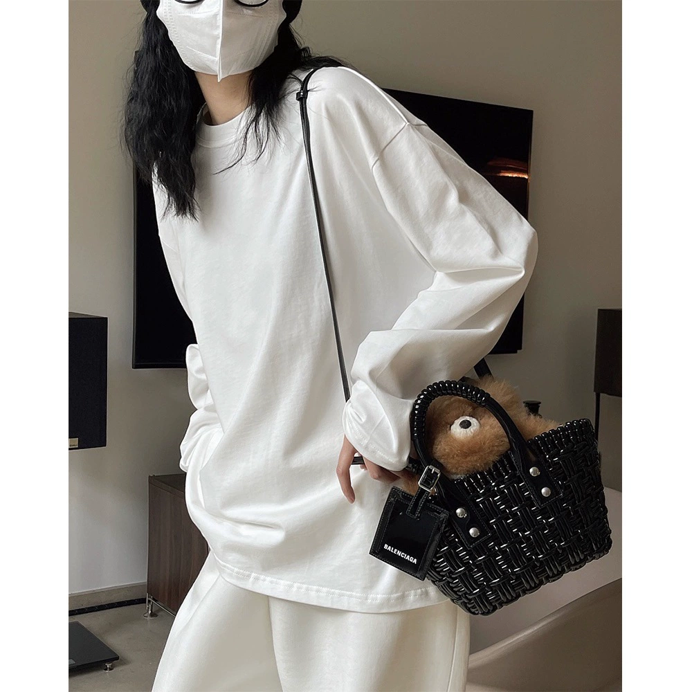 Ранняя весна, новая футболка в корейском стиле с простым силуэтом и круглым вырезом, свободный повседневный приятный для кожи базовый внутренний топ с длинными рукавами для женщин