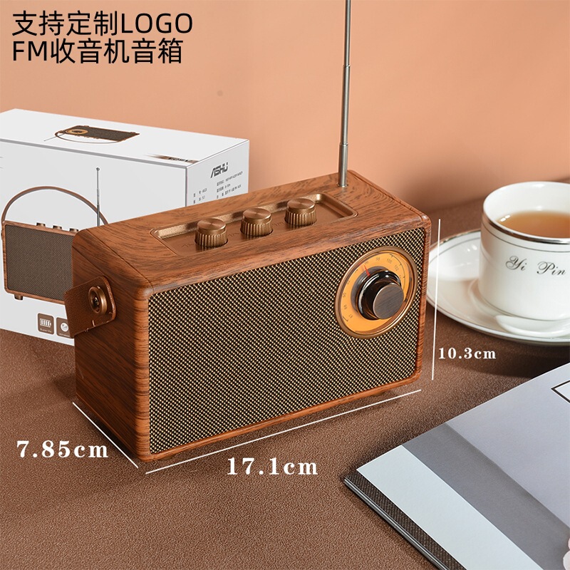 国境を越えた新型携帯ラジオ復古bluetoothスピーカー無線ミニ携帯スピーカー木目カード音響|undefined