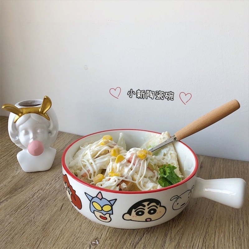 Crayon Shin Chan A bowl of instant noodles With cover ceramics Korean Edition lovely Hearts student dormitory Salad Lunch box Bowls