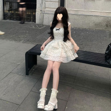 生日裙法式少女感波點連衣裙蝴蝶結蓬蓬裙新款夏季蛋糕甜美公主