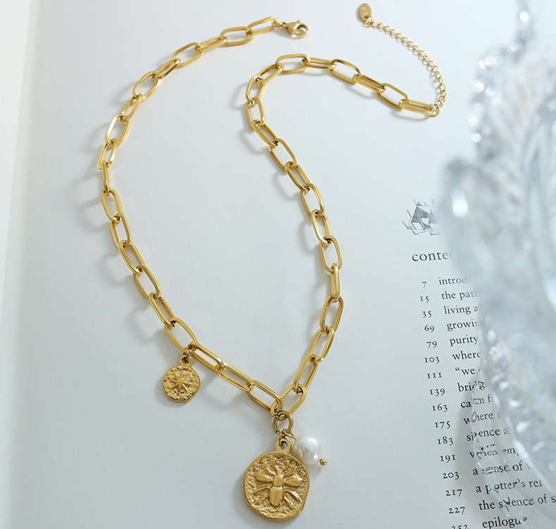 Simple Style Round Titanium Steel Pearl Plating Pendant Necklace Colorza_colorza_4