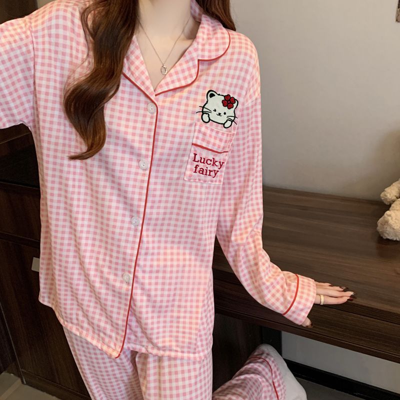 Al por mayor transfronterizo nuevo primavera y otoño pantalones de manga larga pijamas cardigans con ropa casualizada de algodón de dibujos animados