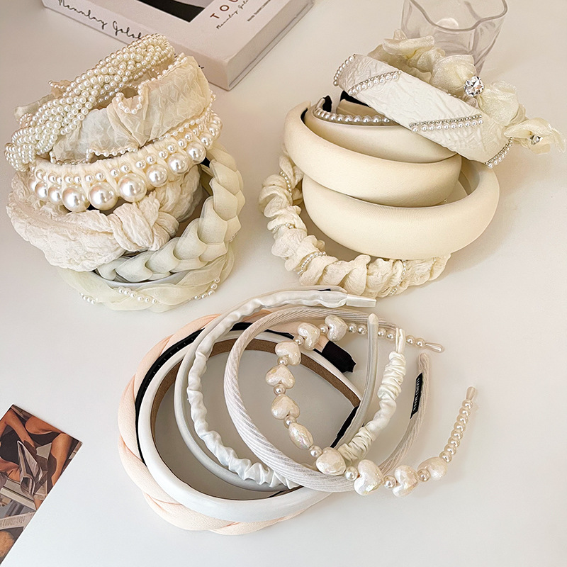 Diamond-encrusted Pearl Gauze Sponge Hair Hoop Japanese-Korean Style Fresh Style Fairy Style Hair Hoop New Fashion All-match Internet Celebrant Hair Accessories