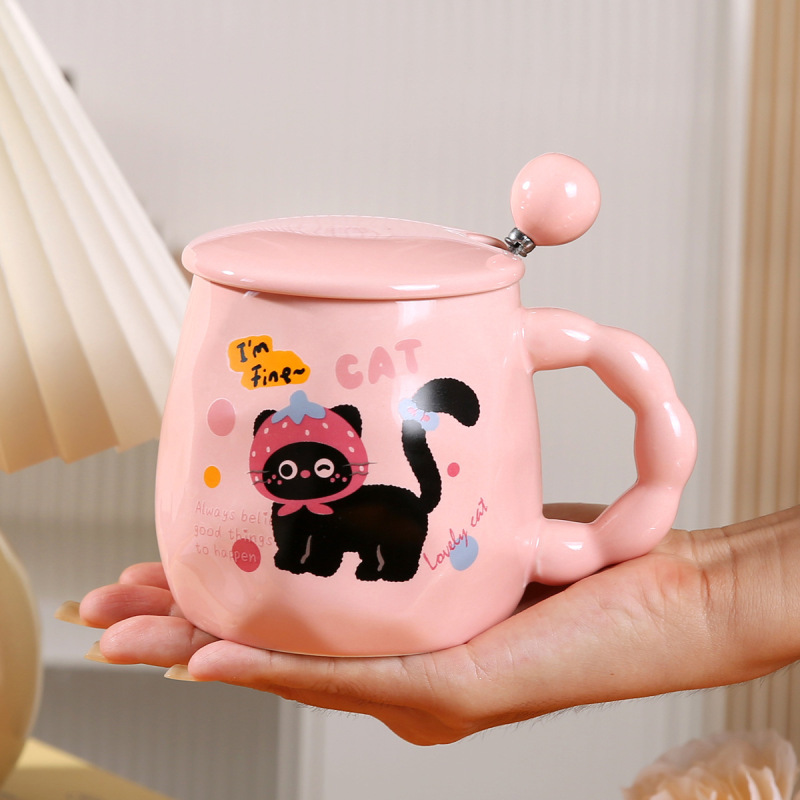 かわいい漫画マグカップクリエイティブ陶磁器カップ蓋付きスプーンコーヒーカップ男女友達にプレゼント実用的なお土産|undefined