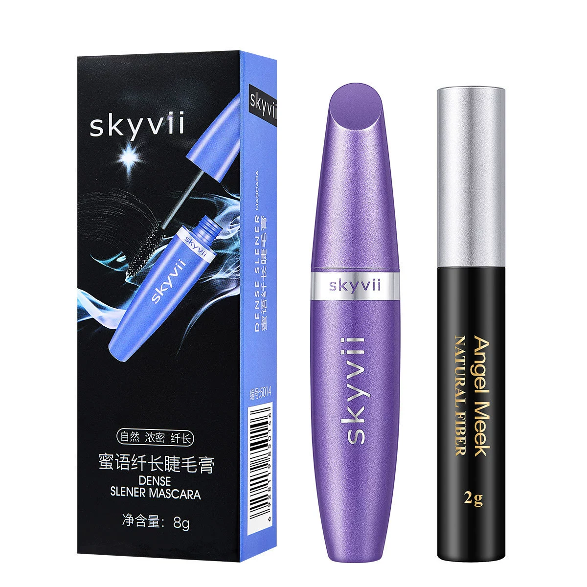 Комплект туши Skyvii из волокон, 8 г + 2 г, объёмная и удлиняющая
