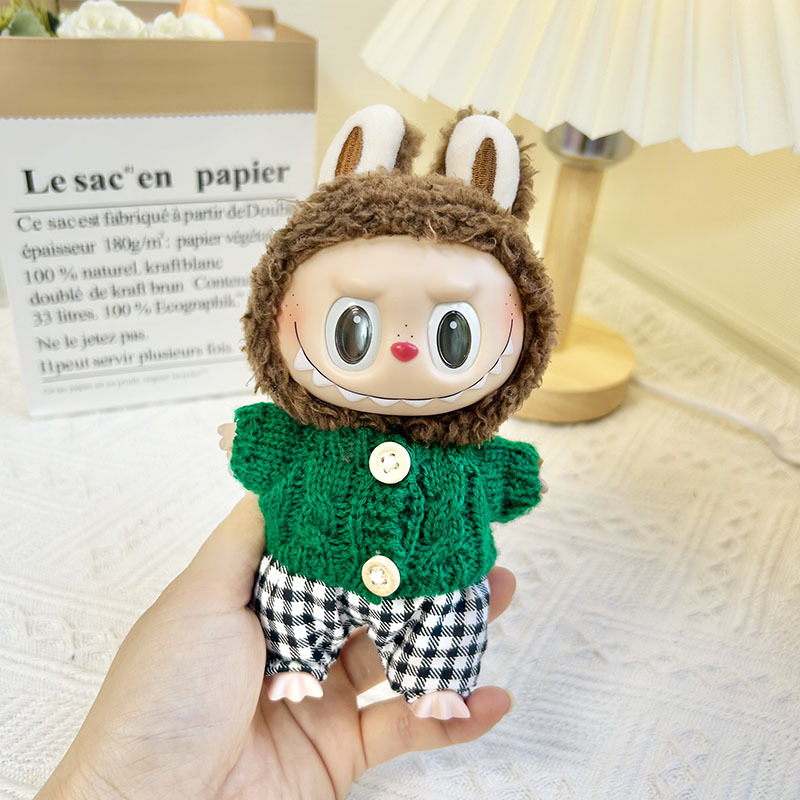 15cm ciego caja pull paño suéter pantalones macaron labubu colgante muñeca suéter Año Nuevo suéter lindo