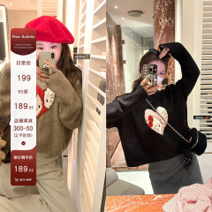 グースガール黒兄愛キティラウンドネックプルオーバーKTセーターニット女性冬シンプルでかわいいトップス