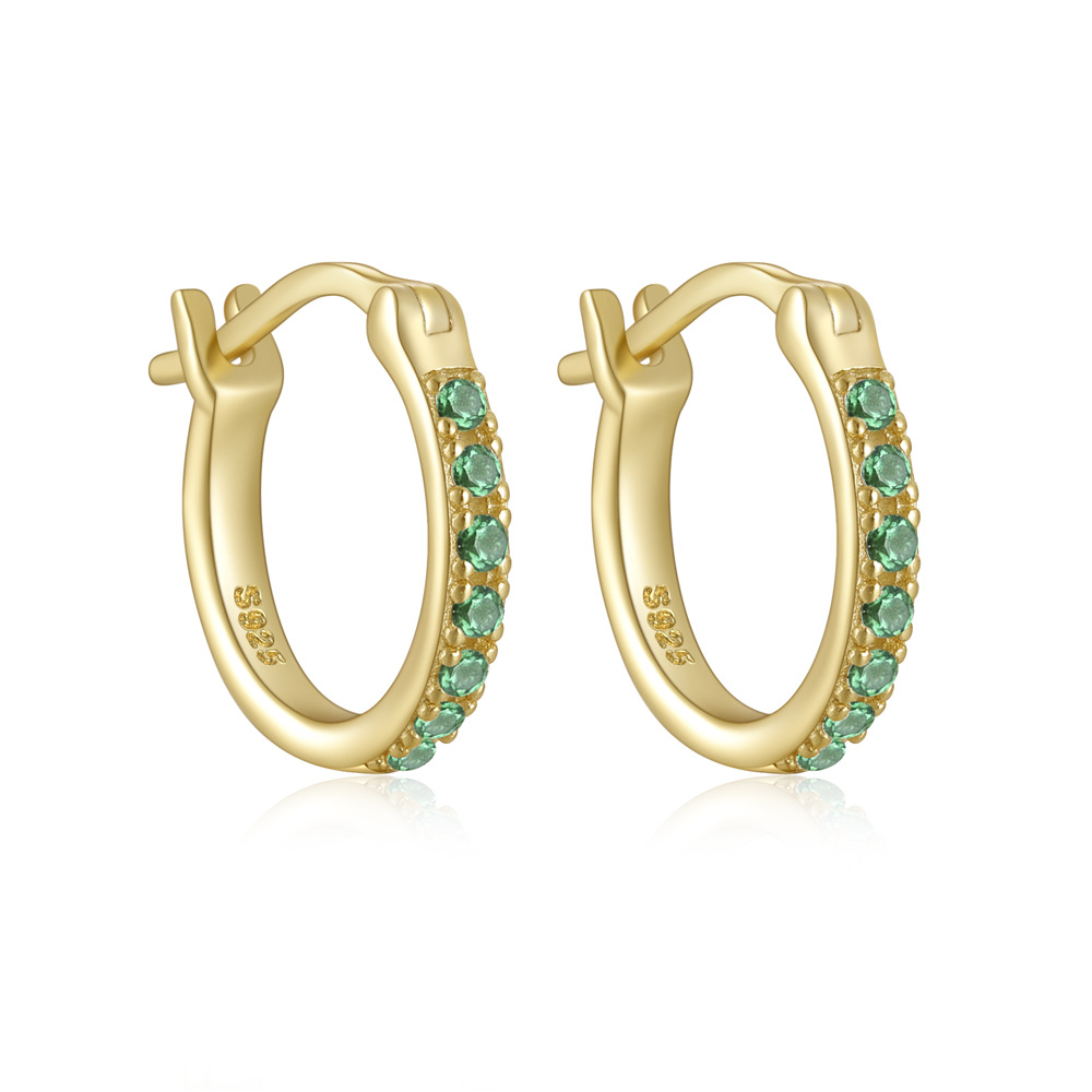 925 Sterling Silver Material Round Pattern Women'S Gender Plating, Inlay Design 1 Pair 925 Sterling Silver Zircon Round Hoop Earrings