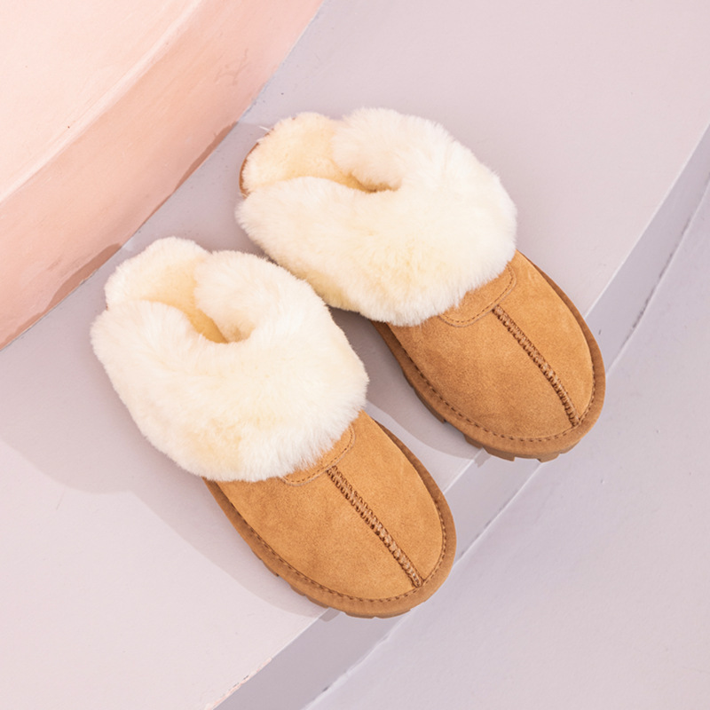 Winter Season New Model Cheon Song-Yi Flat Slippers Wool Xllaug Women's Fur Integrated Slippers Star Slippers Non-Slip Cotton