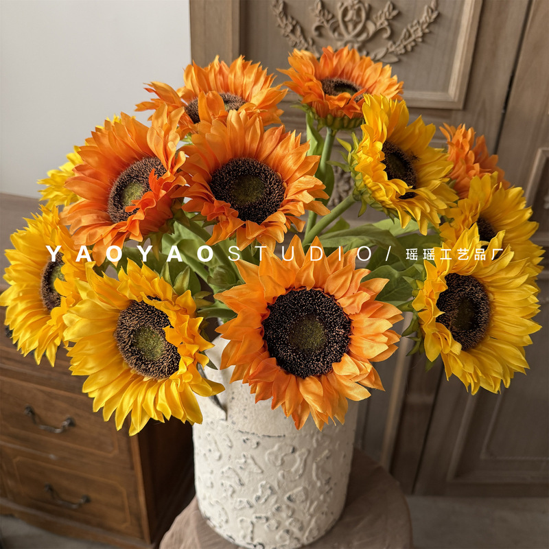 Single Branch Sunflower Artificial Flower Single Sunflower Home Decoration Flower Arrangement Photography Props Hand-Held Floral Art