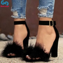 41 42 43 female large size fur high heels Europe summer shoe