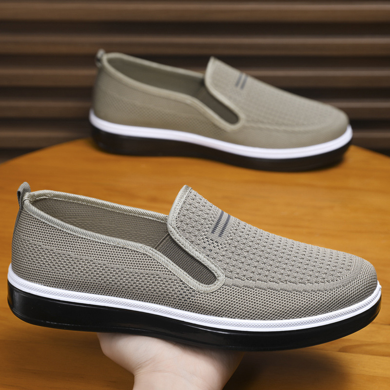 Old Beijing Cloth Shoes for Men, Breathable Fly-Knit Mesh Trendy New Casual Shoes, Slip-On Dad-Style Walking Shoes for Men