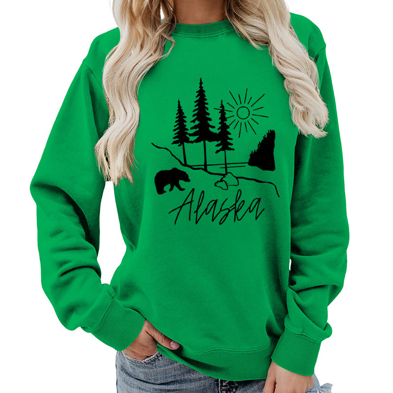 Alaska Forest Printed Round Neck Women's Top Sweatshirt Autumn and Winter Amazon Supply Casual Loose European Size