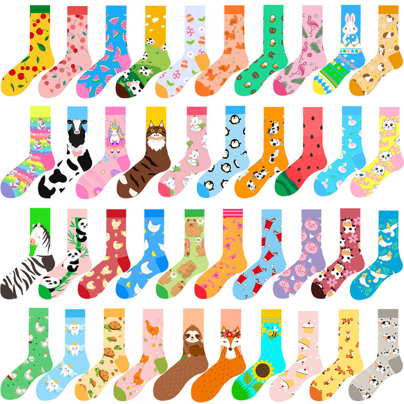 Amazon autumn and winter new women's socks animal tube socks fruit men's socks cute tide socks food socks funny stockings