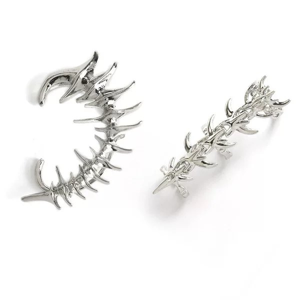 Cross-border thorn spine bone mechanical wind ear hanging earring ear clip Gothic multi-layer conjoined joint ring