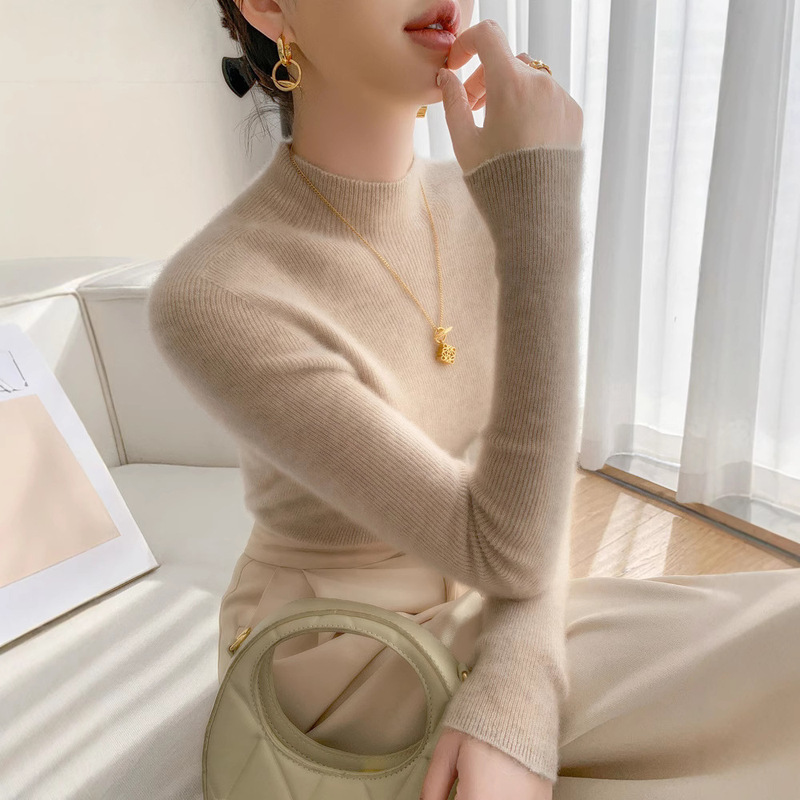 One-Line Readymade Clothing New Arrival Seamless Half-turtleneck Cashmere Sweater Women's Cashmere Slim-Fit Base Tight Inner Sweater Autumn and Winter