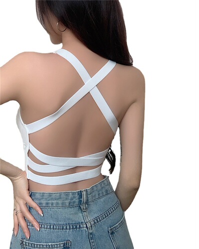 Hot girl's sexy beautiful back knitted small camisole women's inner wear summer without steel ring with breast pad bottoming outer top