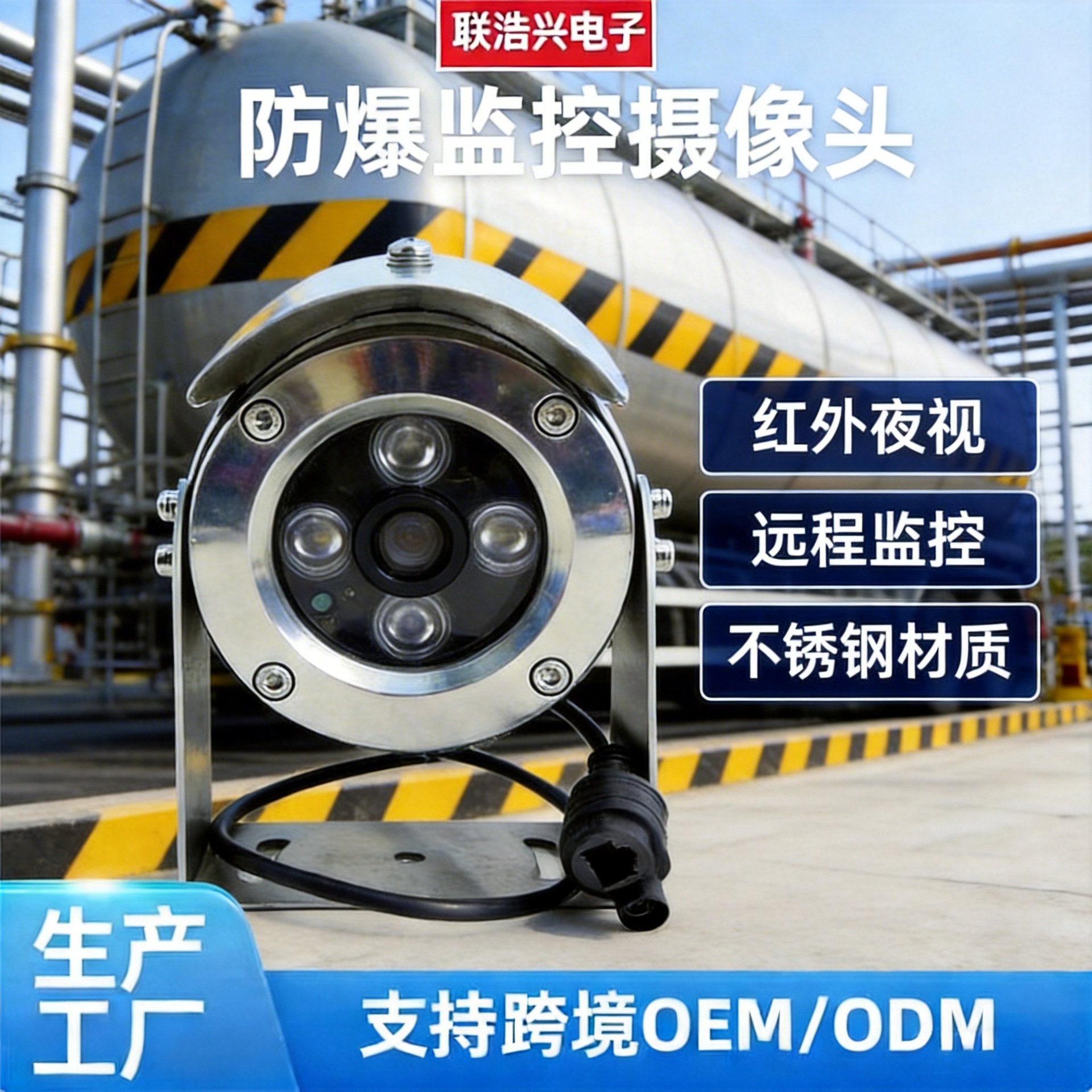 Oil Tank Vehicle Infrared Explosion-Proof Camera, Outdoor High-Definition Night Vision Chemical Monitoring Stainless Steel Security Camera