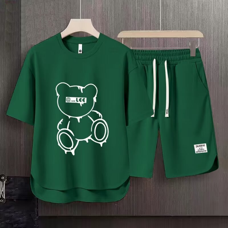 Men's Clothing 2024 Waffle Casual Summer Suit Men's Loose Teen Short sleeved T shirt Shorts Handsome Two piece Suit_ipsvogv.com