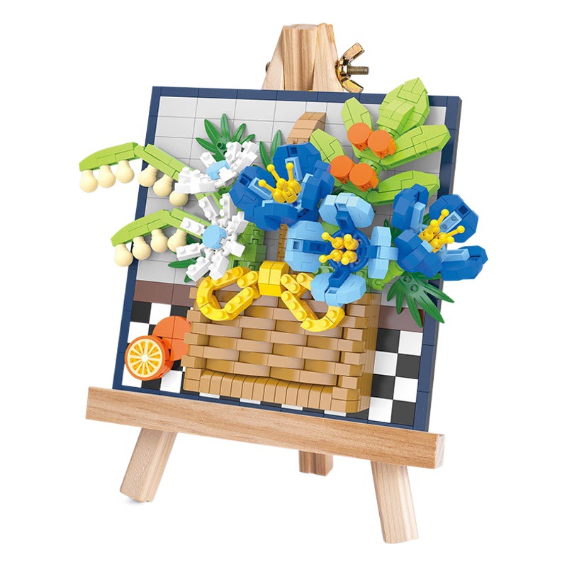 Transfronterizo nueva Navidad 3D imprime Rosa girasol bloques de construcción ramo pequeñas partículas regalo de cumpleaños con adornos de caballete