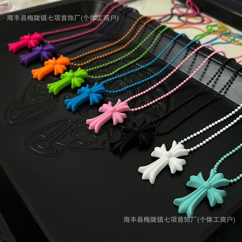Chro Sweetheart Colorful Cross Resin Necklace Niche Trend Limited Edition Hot Girl Men's and Women's Ins Necklace Y2K Accessories