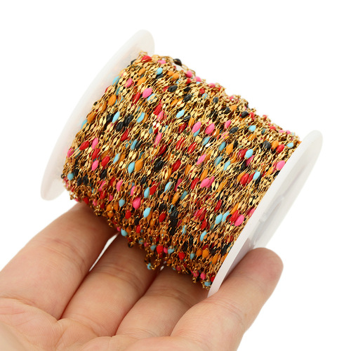 Colorful Drip Oil Lip Chains, Crushed Cross Stainless Steel Chain DIY Necklace Bracelet Ankle Chain Accessory