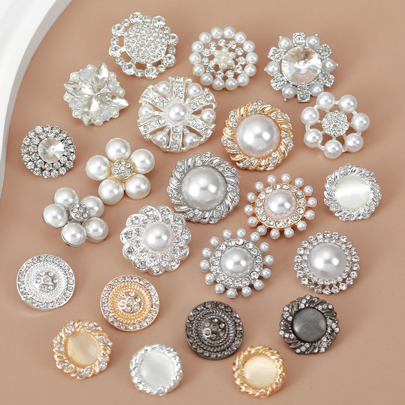 High-grade Metal Chanel Buttons Women's Coat Woolen Coat Sweater Clothes Round Pearl Decorative Buttons