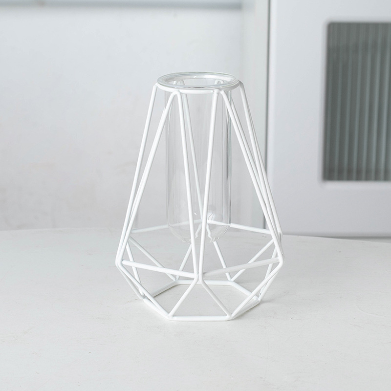 Jarrón de Vidrio Transparente de Arte en Hierro Minimalista Moderno, Éxito de Ventas Transfronterizo, Decoración para el Hogar de Amazon Norteamericana, Arreglo Floral