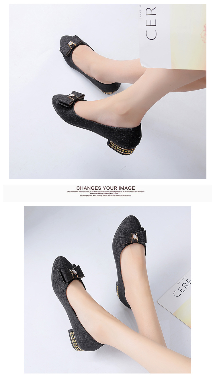 Spring Bow Knot Mom Shoes Low Cut Women's Sequined Soft Soled Loafers Professional Single Shoes_vogvips.com