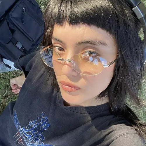 Retro rimless elliptical sunglasses Y2K metal Instagram-style sunglasses, bold style street style future vibe