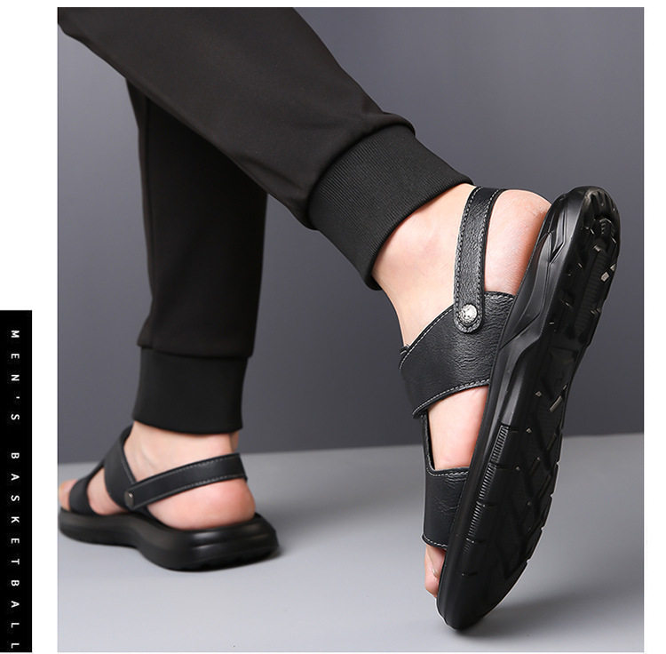 Dép sandal nam đế dày đúc phun, đế mềm chống trượt, hở ngón khoét lỗ thoáng khí đi biển — Màu nâu, màu xám, màu đen chi tiết 25