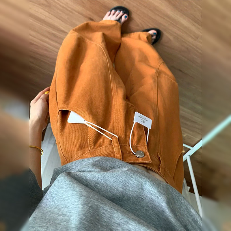 Dopamine orange women's summer wide-leg pants, plus-size designer workwear jeans, pear-shaped pants