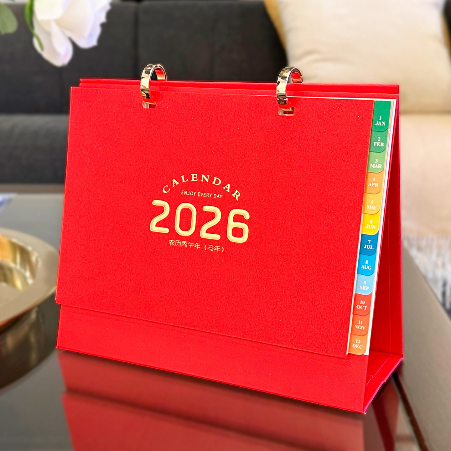 台历2026商务金圈经典记事日历红红火火中国年亚马逊企业礼品logo