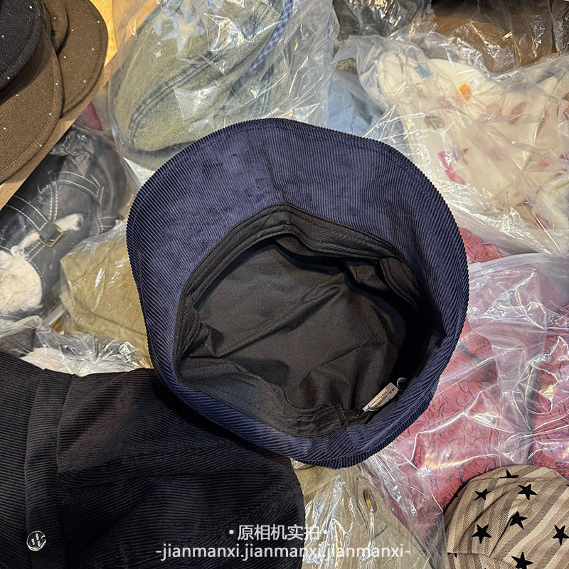 前长后短灯芯绒渔夫帽子女秋冬新款韩版韩国显脸小卷边素颜遮阳帽|undefined