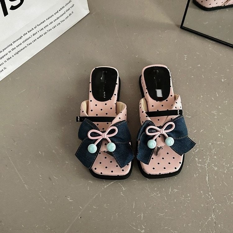 Un botón dulce arco ondulado flip flops para mujeres 06 verano usar coreana de suela gruesa sandallas de playa antideslizantes image 7