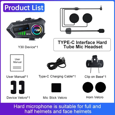 Cross-Border Y30 Helmet Bluetooth Headset Intercom Motorcycle Helmet Headset - y30-hard-mark-display