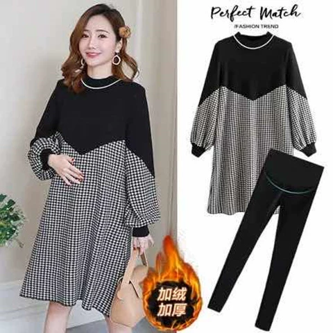 Весенняя юбка для беременных плюс бархатная юбка топ новый стиль женское бархатное теплое платье средней длины, не показать беременность осенью и зимой для беременных женщин