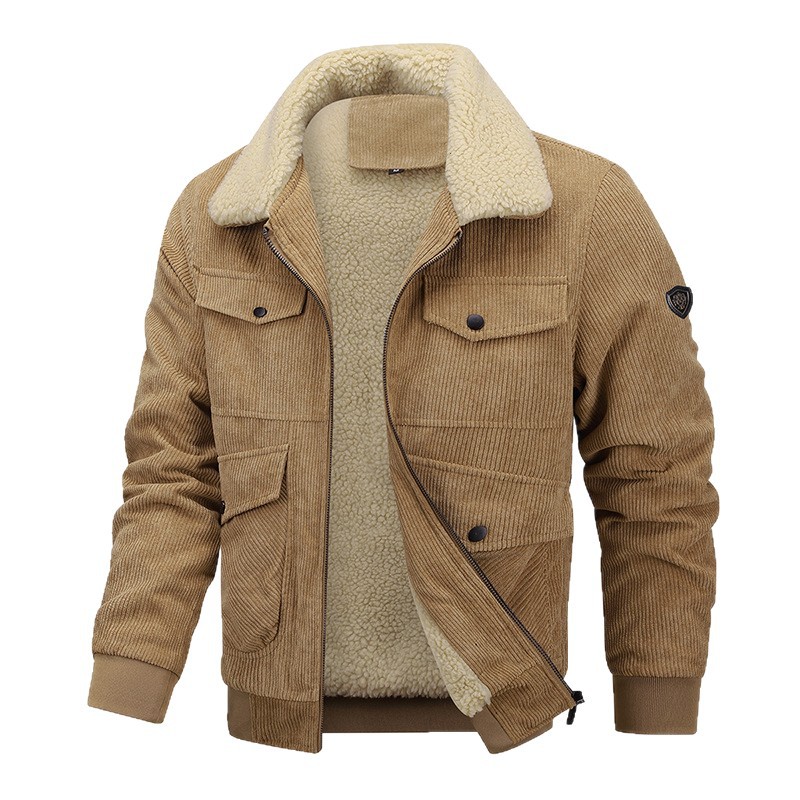 Capa de algodón M - 8X para hombres otoño y invierno 2025 nuevo tipo de tela de terciopelo grueso de algodón de mediana edad papá con chaqueta caliente de cachemira de cordero