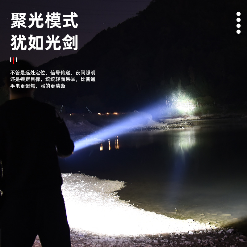 Nueva linterna láser blanca transfronteriza Tipo-C recargable zoom al aire libre inteligente pantalla eléctrica linterna LED