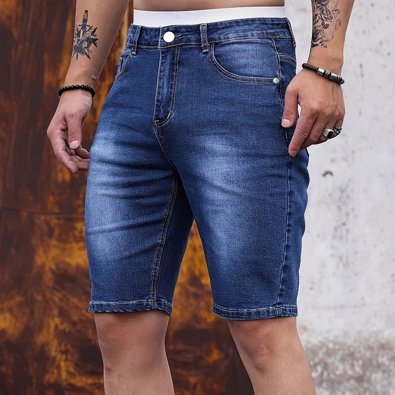 Cross-Border European and American Men's New Fashion Summer European and American Men's Three-Color Stretch Slim-Fit Denim Shorts Mid-Length Shorts
