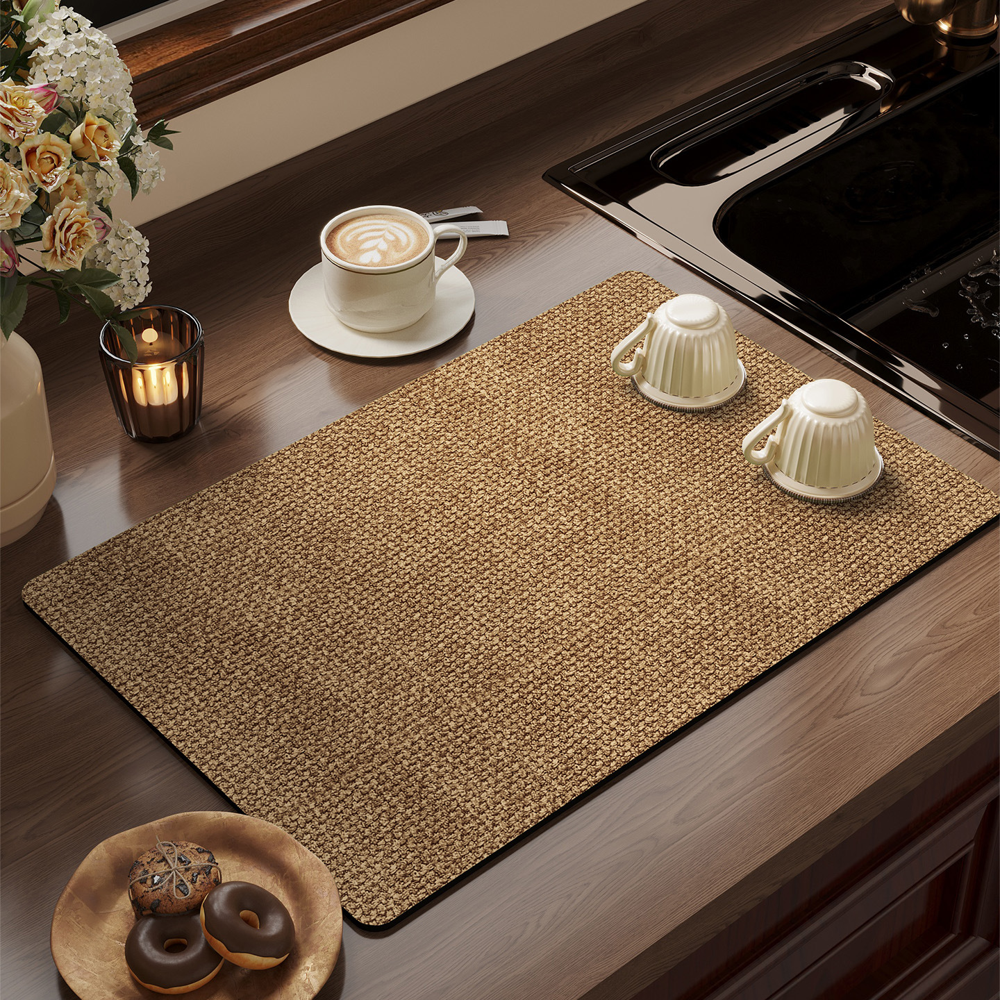 cocina drenaje de agua de cocina de barro de algas de absorción de agua de encimera esterilla antideslizante de secado rápido lavabo anti-splash esterilla de taza de corte