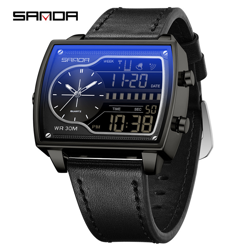 SANDA SANDA 6163 nuevo reloj electrónico de moda doble pantalla multifuncional reloj de hombre impermeable calendario de luz nocturna reloj de hombre