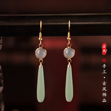 新中式汉服旗袍耳环配饰温柔简约气质旗袍耳钩无耳洞耳夹仿玉耳坠