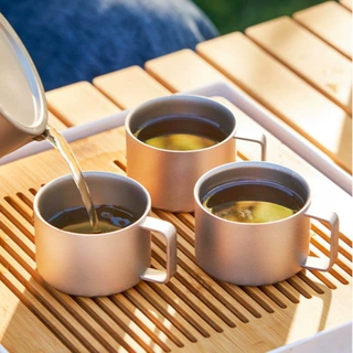 纯钛双层咖啡杯小茶杯户外钛杯手柄水杯防烫喝茶耳杯带把品茗杯