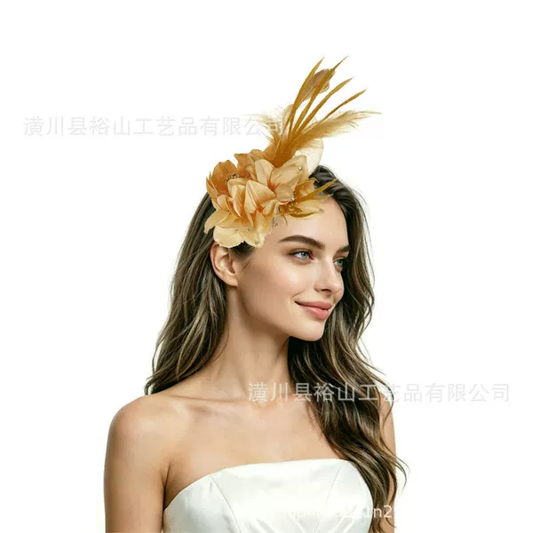 Amazon European and American Bridal Feather Hair Accessory, Faux Flower Vintage Fashion Elegant Headband Hair Ornament