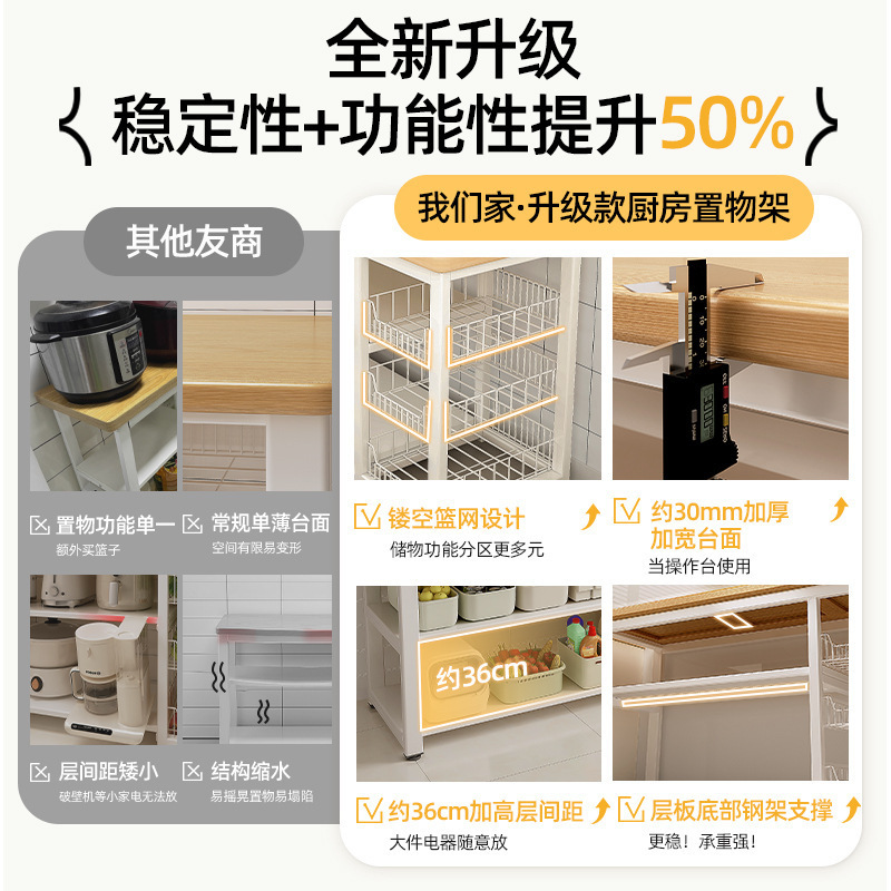 Estante de cocina, canasta de verduras multifuncional, banco de trabajo para cortar verduras, horno de microondas, utensilios de cocina, estante de almacenamiento, gabinete lateral, mesa multicapa