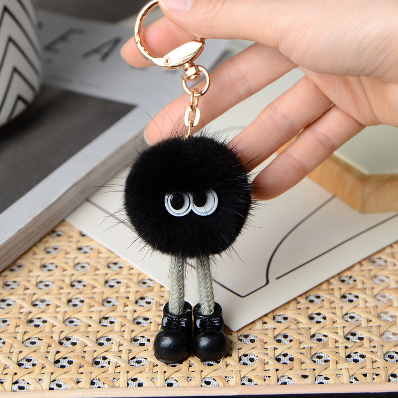 Wholesale Cute Big Long Leg Small Coal Ball Mink Hair Car Keychain Pendant Plush Doll Bag Hanging Gift Wholesale Cute Big Long Leg Small Coal Ball Mink Hair Car Keychain Pendant Plush Doll Bag Hanging Gift