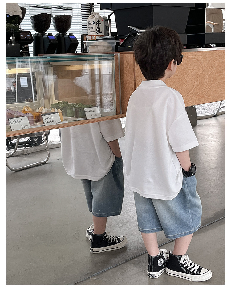 New 2024 Summer boys' polo shirt embroidered fish waistcoat short sleeve casual style summer refreshing handsome top